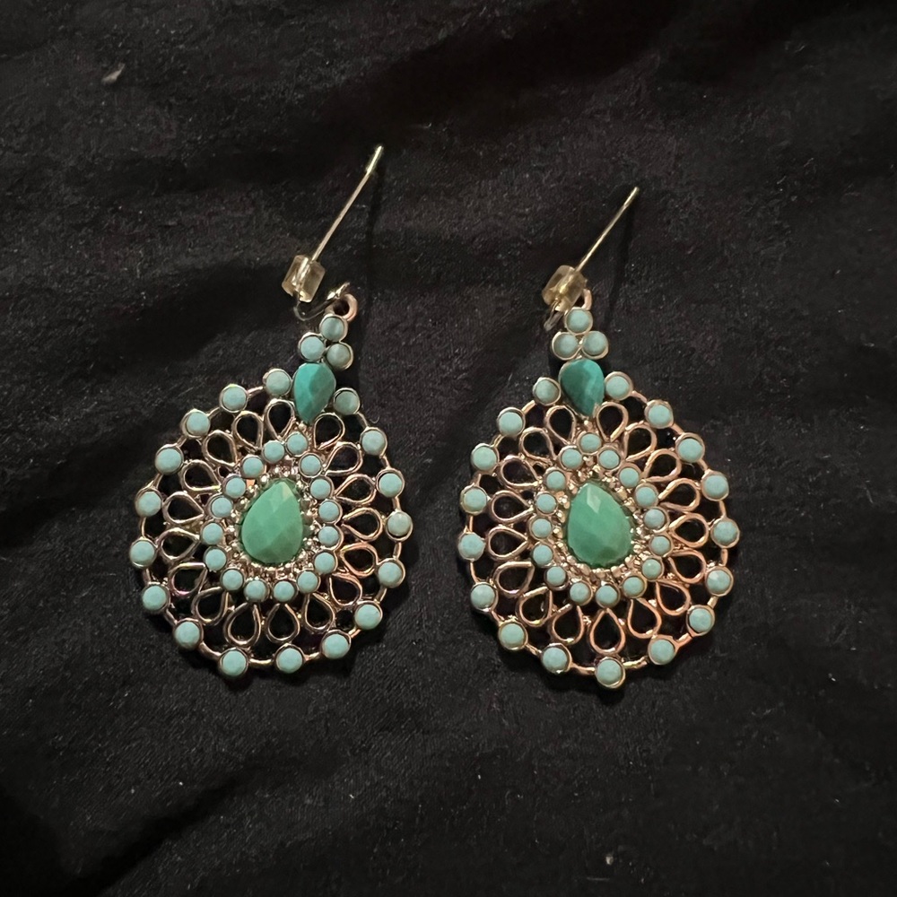 Elegant Gold and Turquoise Earrings